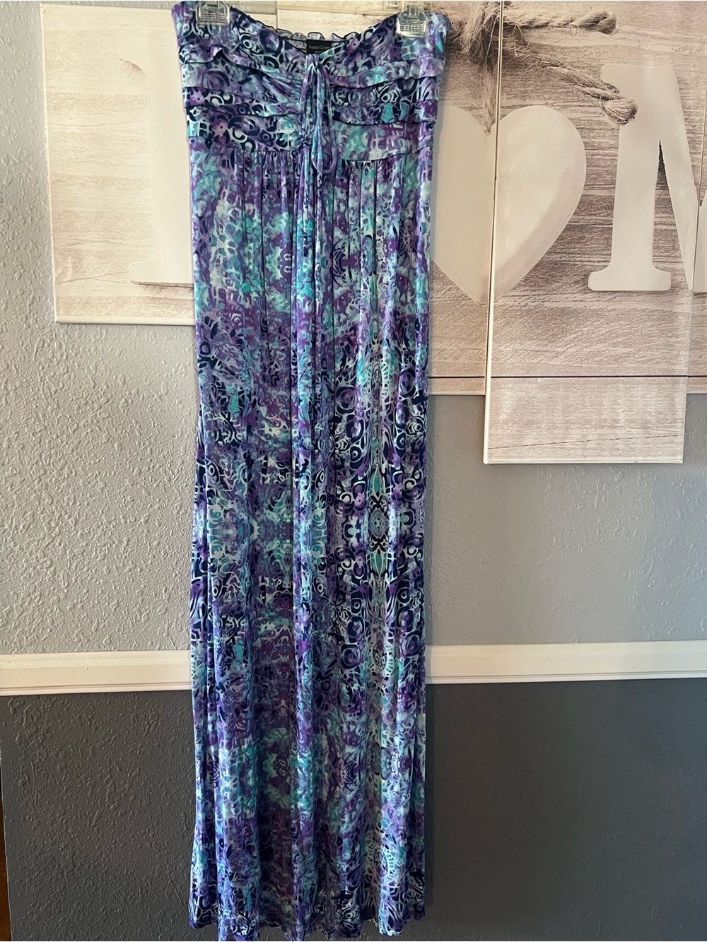 Maxi Dress in Purple Teal Print - Strapless Convertible Style